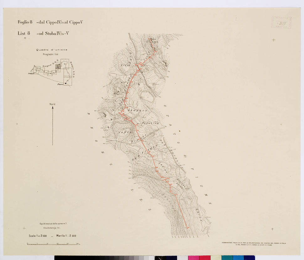 (N:15250) RILIEVO DELLA LINEA DI CONFINE DELLO STATO DI FIUME - Foglio 8 DAL CIPPO IV/34 AL CIPPO V (B0009207) Carte e stampe antiche: riproduzione a colori su carta (formato A1)