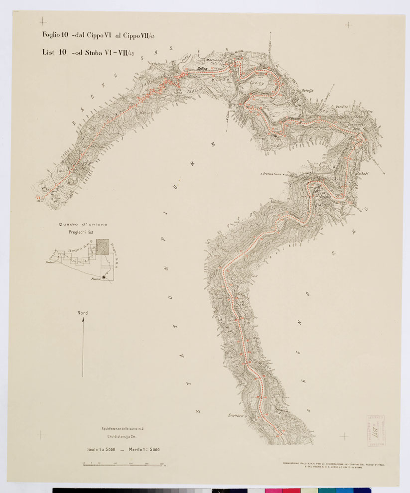 (N:15241) RILIEVO DELLA LINEA DI CONFINE DELLO STATO DI FIUME - Foglio 10 DAL CIPPO VI AL CIPPO VII/43 (B0009209) Carte e stampe antiche: riproduzione a colori su carta (formato A1)