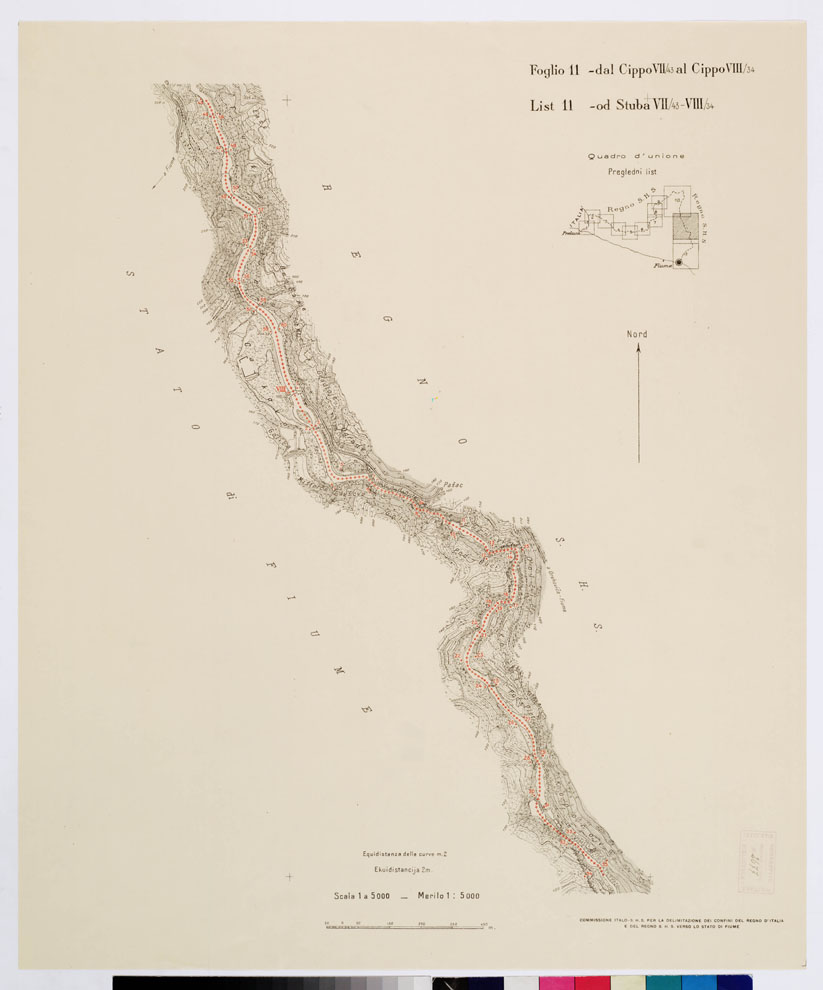 (N:15242) RILIEVO DELLA LINEA DI CONFINE DELLO STATO DI FIUME - Foglio 11 DAL CIPPO VII/43 AL CIPPO VIII/34 (B0009210) Carte e stampe antiche: riproduzione a colori su carta (formato A1)