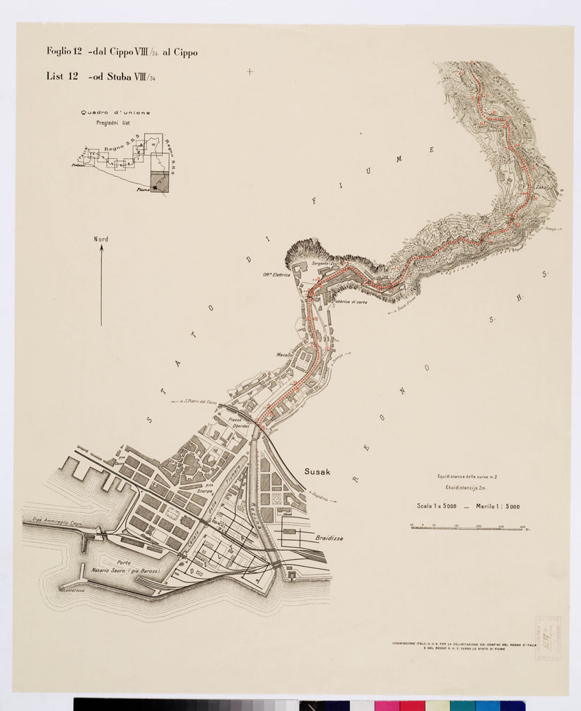 (N:15243) RILIEVO DELLA LINEA DI CONFINE DELLO STATO DI FIUME - Foglio 12 DAL CIPPO VIII/34 AL CIPPO (B0009211) Carte e stampe antiche: riproduzione a colori su carta (formato A1)