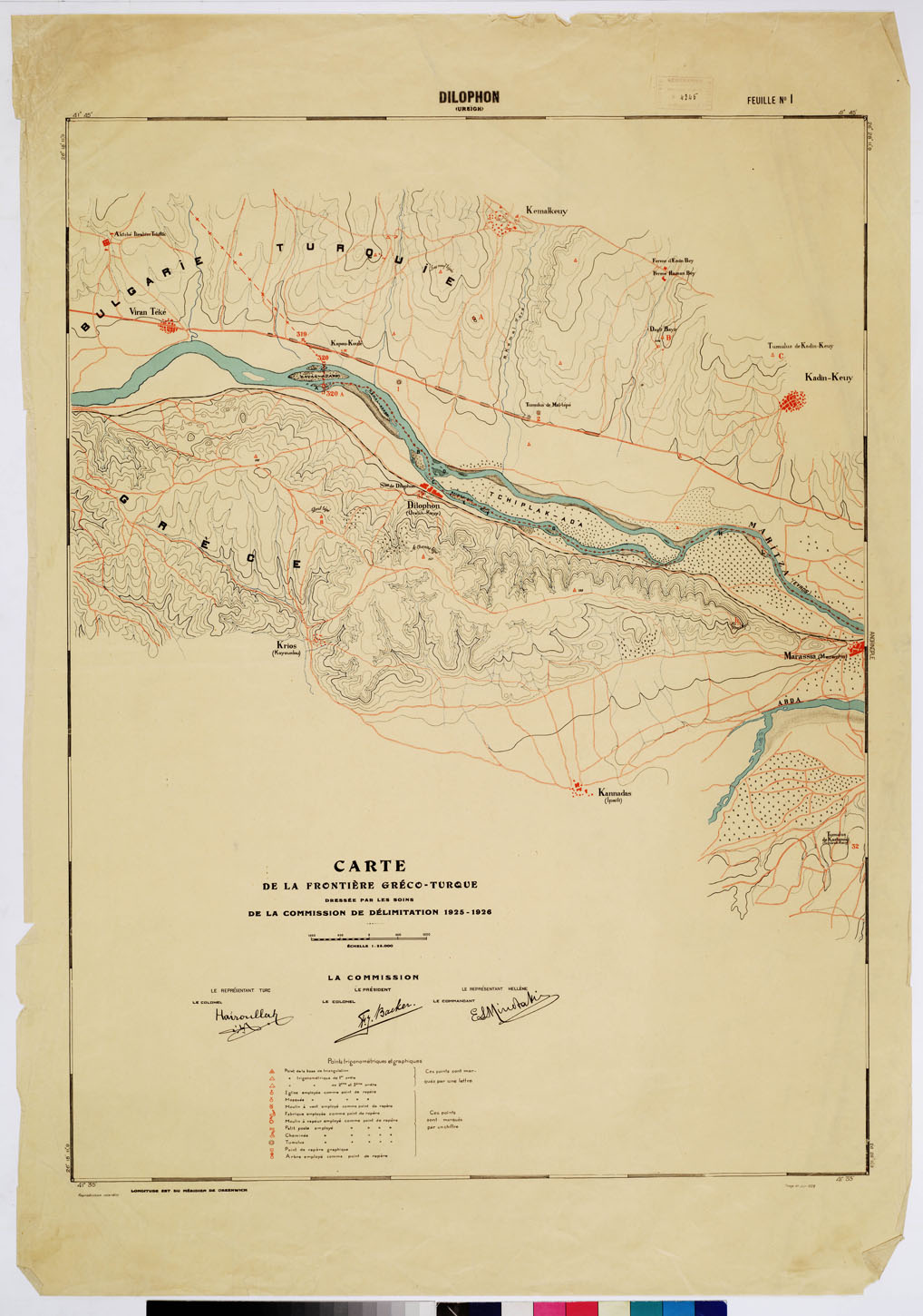 (N:8419) CARTE DE LA FRONTIERE GRECO-TURQUE DRESSE PAR LES SOIN DE LA COMMISSION DE DELIMITATION - FEUILLE N. 1 DILOPHON (B0009213) Carte e stampe antiche: riproduzione a colori su carta (formato A1)