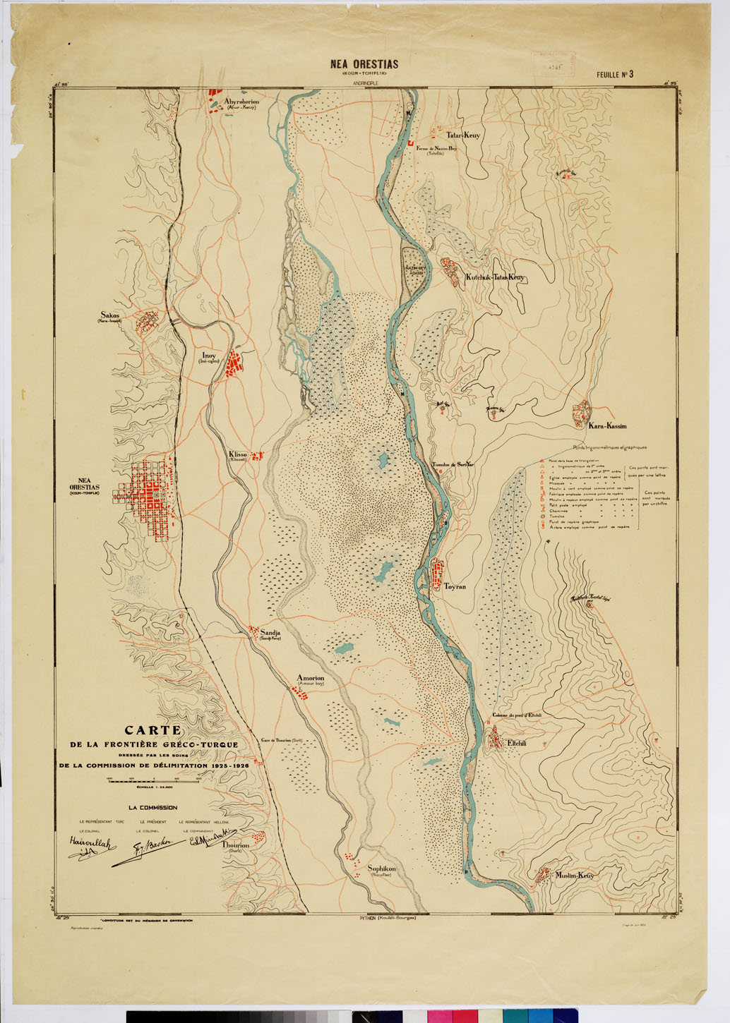 (N:8422) CARTE DE LA FRONTIERE GRECO-TURQUE DRESSE PAR LES SOIN DE LA COMMISSION DE DELIMITATION - FEUILLE N. 3 NEA-ORESTIAS (B0009215) Carte e stampe antiche: riproduzione a colori su carta (formato A1)