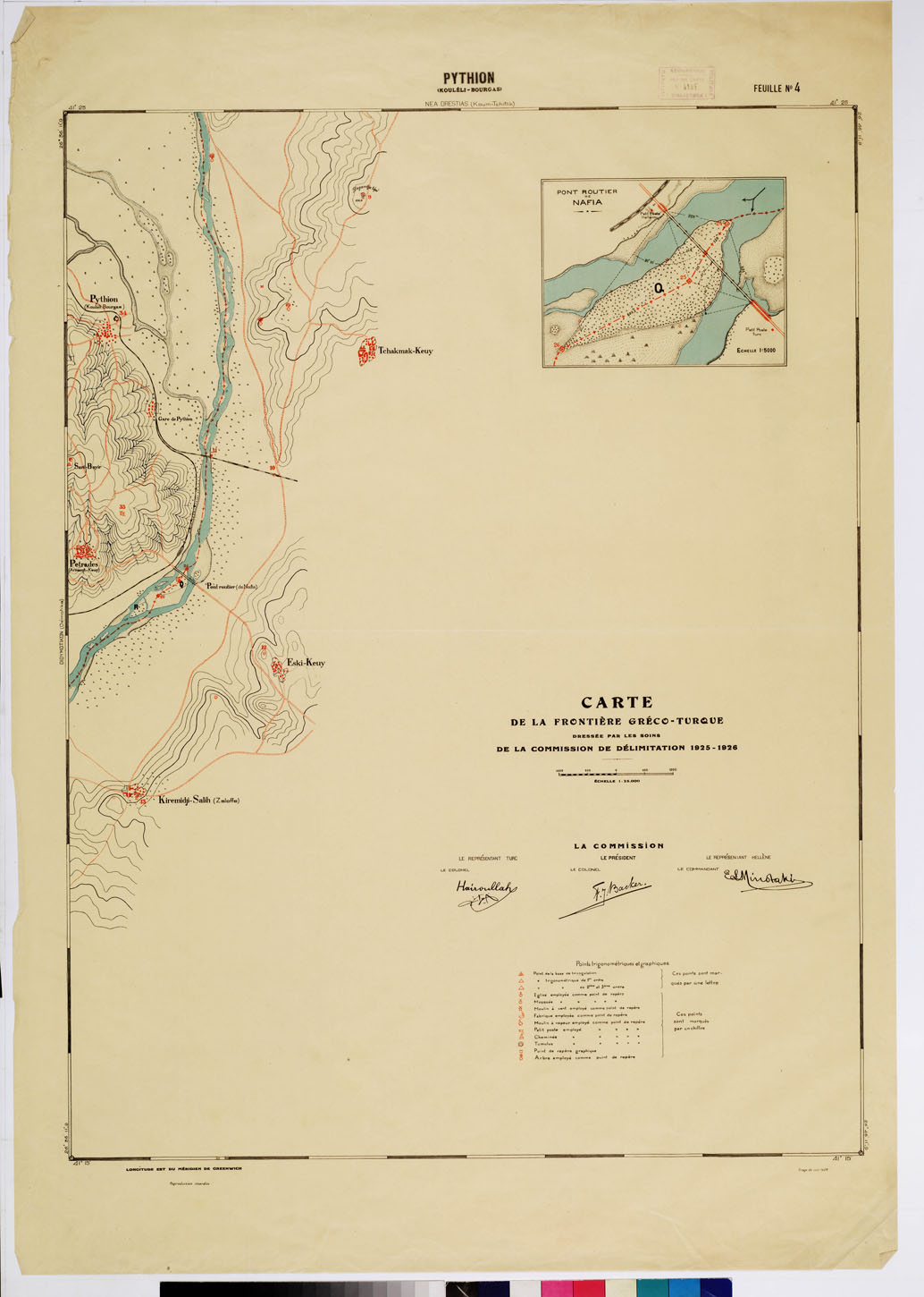 (N:8423) CARTE DE LA FRONTIERE GRECO-TURQUE DRESSE PAR LES SOIN DE LA COMMISSION DE DELIMITATION - FEUILLE N. 4 PYTHION (B0009216) Carte e stampe antiche: riproduzione a colori su carta (formato A1)