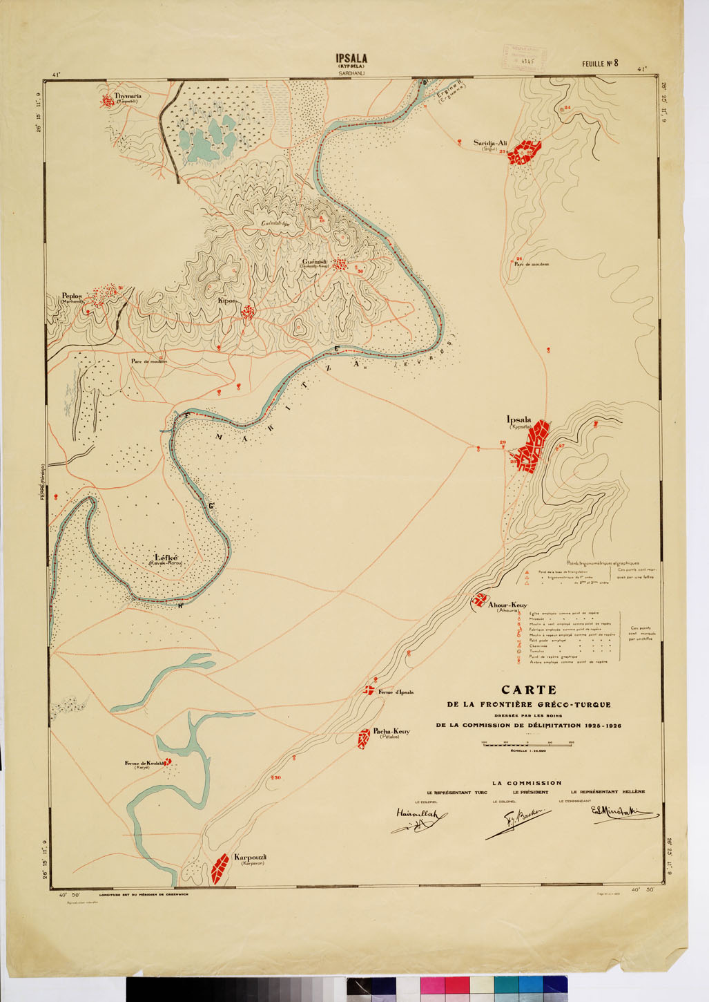 (N:8427) CARTE DE LA FRONTIERE GRECO-TURQUE DRESSE PAR LES SOIN DE LA COMMISSION DE DELIMITATION - FEUILLE N. 8 IPASALA (B0009220) Carte e stampe antiche: riproduzione a colori su carta (formato A1)