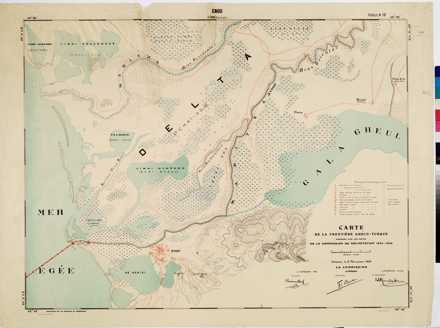 (N:8420) CARTE DE LA FRONTIERE GRECO-TURQUE DRESSE PAR LES SOIN DE LA COMMISSION DE DELIMITATION - FEUILLE N. 10 ENOS (B0009222) Carte e stampe antiche: riproduzione a colori su carta (formato A1)