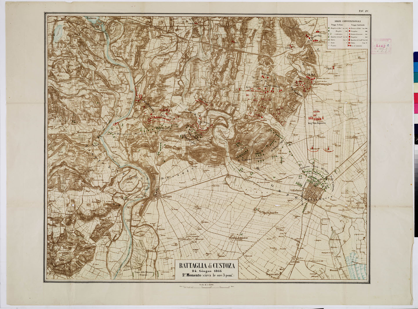 (N:16436) TEATRO DELLA GUERRA - BATTAGLIA DI CUSTOZA -24/6/1866 (1 E 2 MOMENTO) - Tavola IV (B0009284) Carte e stampe antiche: riproduzione a colori su carta (formato A1)