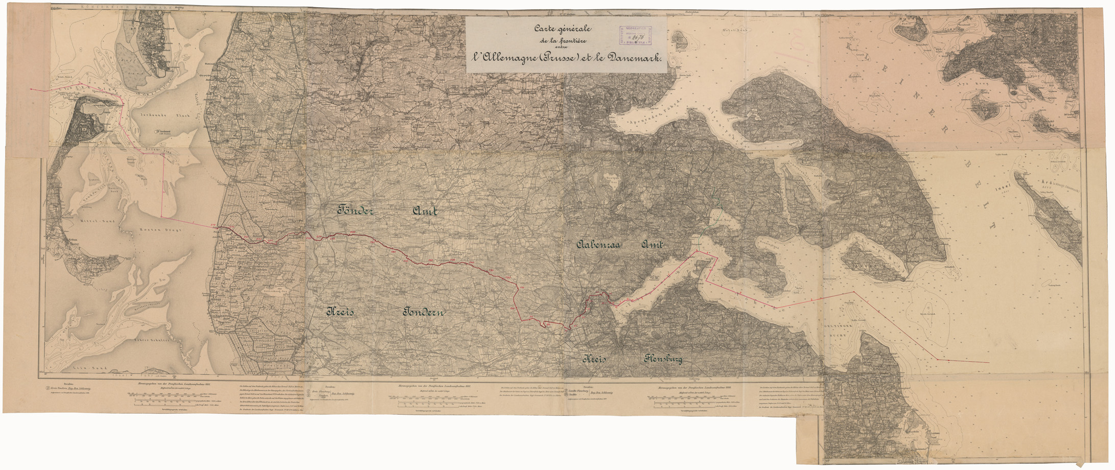 (N:8371) CARTE DE LA FRONTIERE ENTRE L'ALLEMAGNE (PRUSSE) ET LE DANEMARK - E TABLIE PAR LA COMMISSION DE DELIMITATION - Foglio 3 (B0009304) Carte e stampe antiche: riproduzione a colori su carta (formato A1)