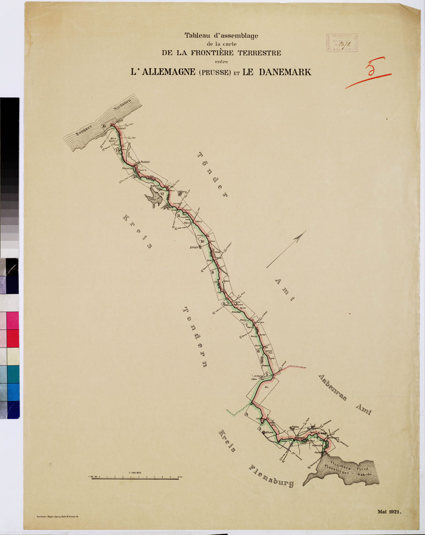 (N:8375) CARTE DE LA FRONTIERE ENTRE L'ALLEMAGNE (PRUSSE) ET LE DANEMARK - E TABLIE PAR LA COMMISSION DE DELIMITATION - Foglio 5 (B0009308) Carte e stampe antiche: riproduzione a colori su carta (formato A1)