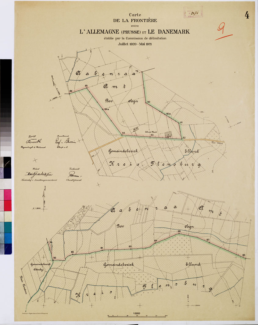 (N:8379) CARTE DE LA FRONTIERE ENTRE L'ALLEMAGNE (PRUSSE) ET LE DANEMARK - E TABLIE PAR LA COMMISSION DE DELIMITATION - Foglio 9 (B0009312) Carte e stampe antiche: riproduzione a colori su carta (formato A1)