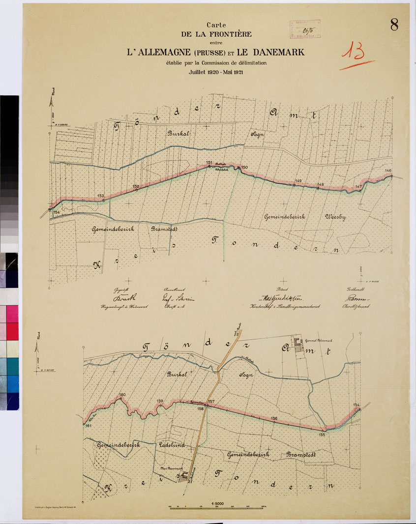 (N:8362) CARTE DE LA FRONTIERE ENTRE L'ALLEMAGNE (PRUSSE) ET LE DANEMARK - E TABLIE PAR LA COMMISSION DE DELIMITATION - Foglio 13 (B0009316) Carte e stampe antiche: riproduzione a colori su carta (formato A1)