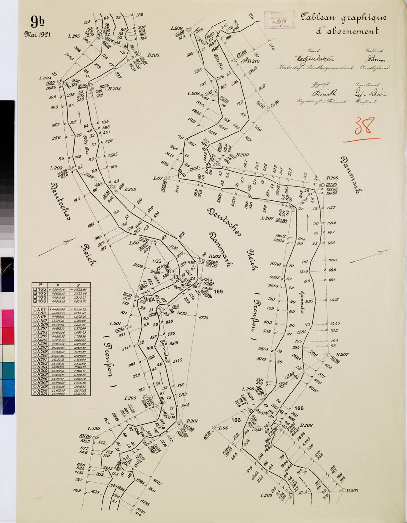 (N:8398) CARTE DE LA FRONTIERE ENTRE L'ALLEMAGNE (PRUSSE) ET LE DANEMARK - E TABLIE PAR LA COMMISSION DE DELIMITATION - TABLEAU GRAPHIQUE D'ABORNEMENT - Foglio 38 (B0009341) Carte e stampe antiche: riproduzione a colori su carta (formato A1)