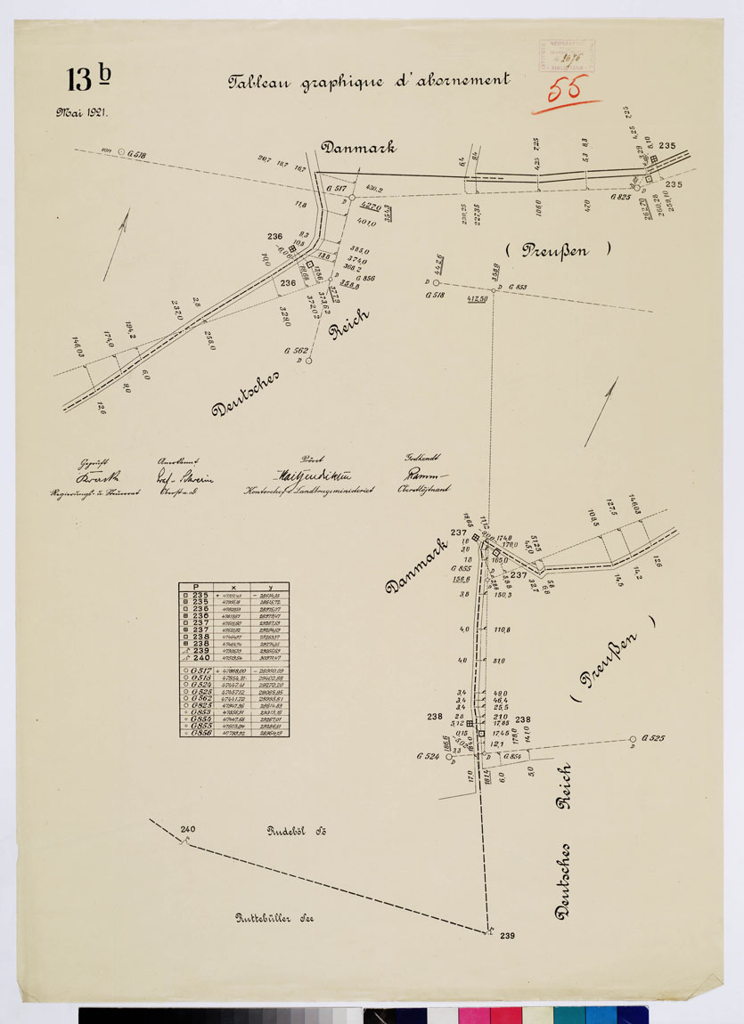 (N:8415) CARTE DE LA FRONTIERE ENTRE L'ALLEMAGNE (PRUSSE) ET LE DANEMARK - E TABLIE PAR LA COMMISSION DE DELIMITATION - TABLEAU GRAPHIQUE D'ABORNEMENT - Foglio 55 (B0009358) Carte e stampe antiche: riproduzione a colori su carta (formato A1)