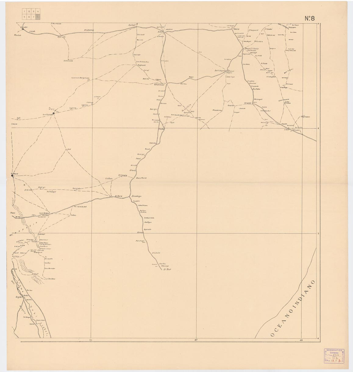 (N:14702) REGIONE SOMALO ETIOPICA DAL IV AL X PARALLELO - Foglio 8 (B0009391) Carte e stampe antiche: riproduzione a colori su carta (formato A1)