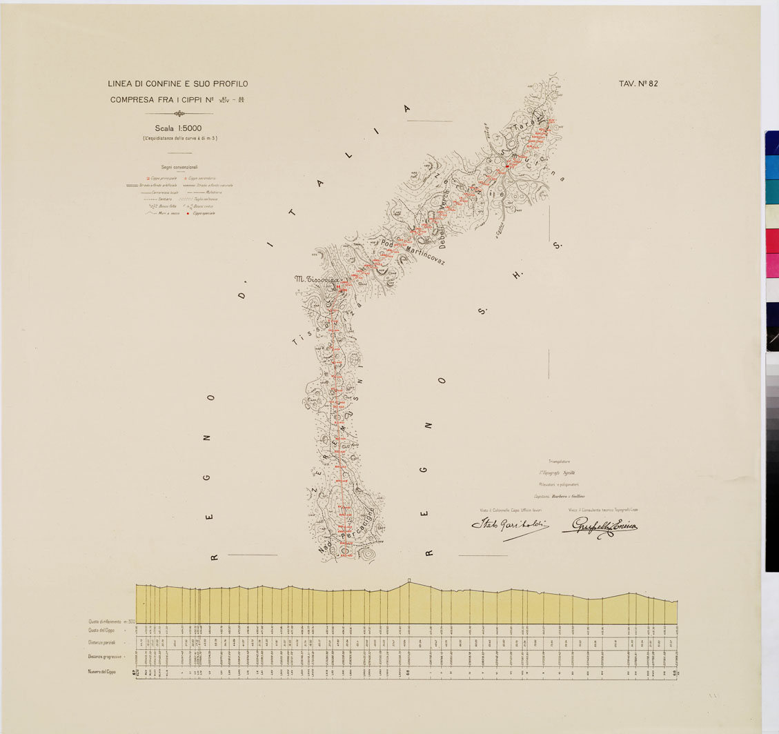 (N:9003) COMMISSIONE ITALO - S.H.S. PER LA DELIMITAZIONE E I CONFINI FRA IL REGNO DITALIA E IL REGNO S.H.S. RILIEVO DI CONFINE E SUO PROFILO - Tavola 82 (B0009486) Carte e stampe antiche: riproduzione a colori su carta (formato A1)
