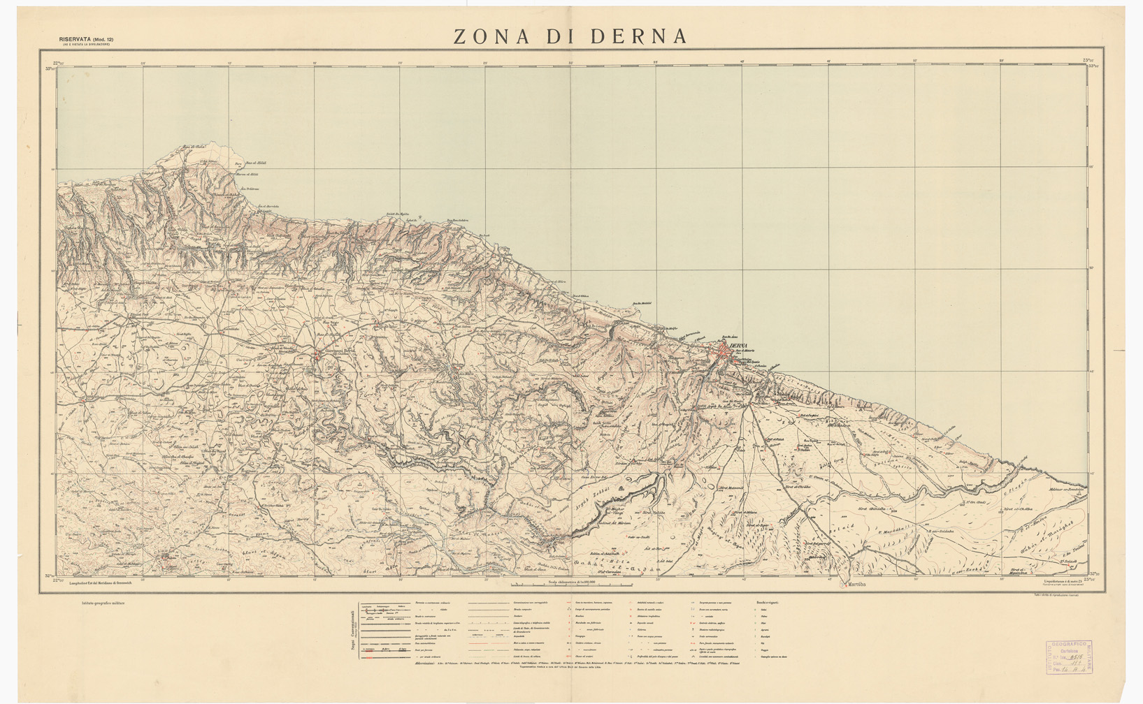 (N:13311) ZONA DI DERNA (B0009528) Carte e stampe antiche: riproduzione a colori su carta (formato A1)