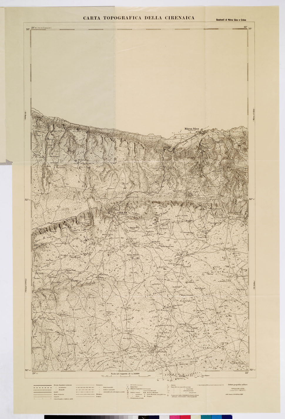 (N:7417) CARTA TOPOGRAFICA DELLA CIRENAICA (B0009551, B0009552, B0009553) Carte e stampe antiche: riproduzione a colori su carta (formato A1)