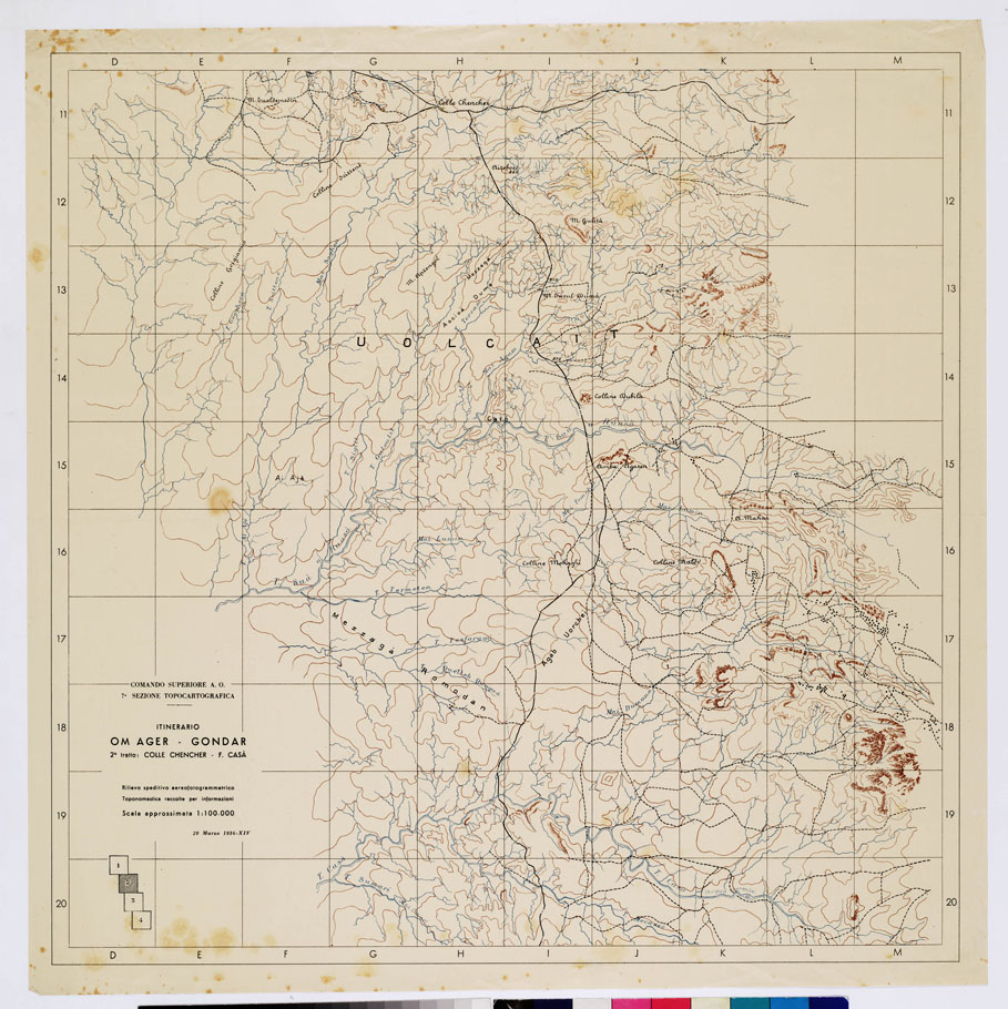 (N:11093) ITINERARIO OM AGER - GONDAR - 2 tratto: Colle Chencher-F. Cas (B0009666) Carte e stampe antiche: riproduzione a colori su carta (formato A1)