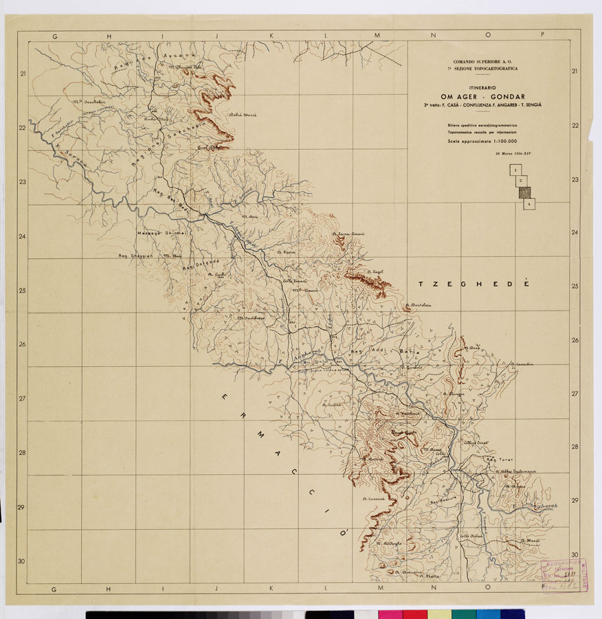 (N:11094) ITINERARIO OM AGER - GONDAR - 3 tratto: F. Cas-confluenza F. Angareb-T. Sengi (B0009667) Carte e stampe antiche: riproduzione a colori su carta (formato A1)