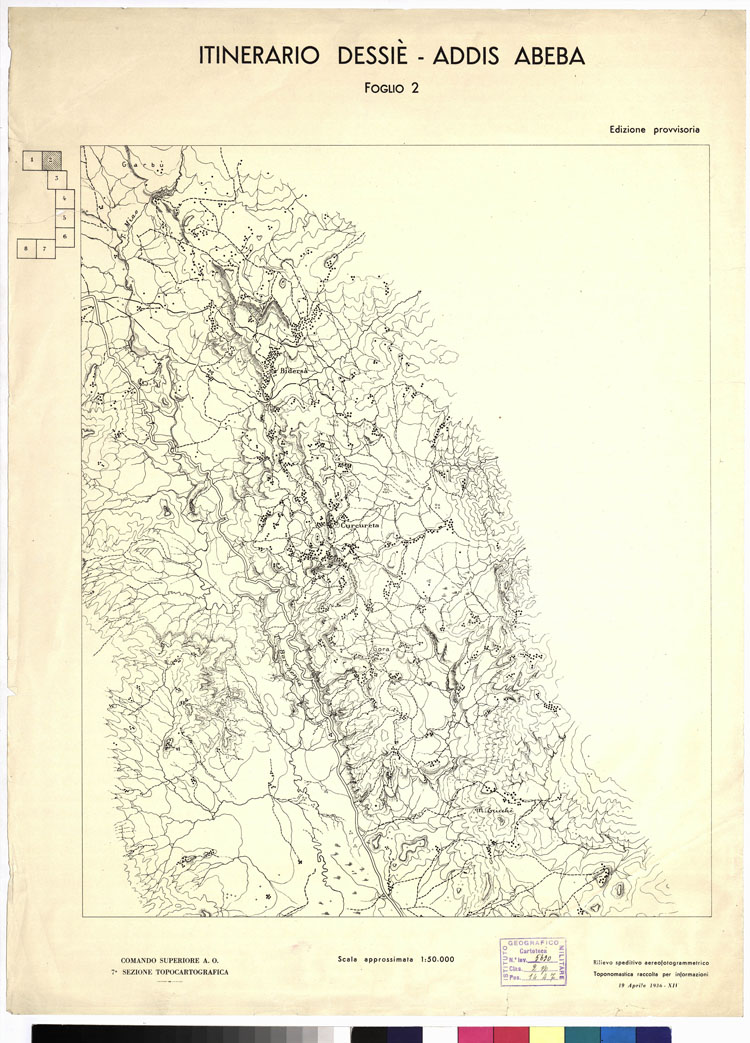 (N:17991) ITINERARIO QUORAM DESSIE' ( 7 fogli) + ITINERARIO DESSIE' - ADDIS ABEBA (3 fogli) Foglio 2 (B0009696) Carte e stampe antiche: riproduzione a colori su carta (formato A1)