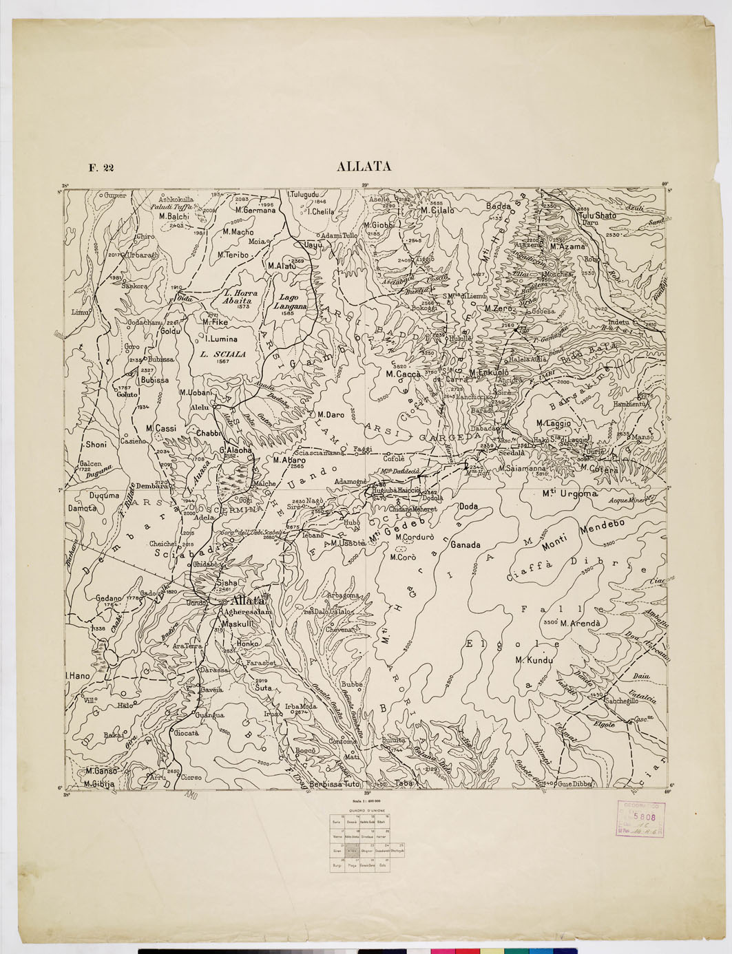 (N:2486) CARTA DELL'AFRICA ORIENTALE ITALIANA - Foglio 22 - Allata (B0009847) Carte e stampe antiche: riproduzione a colori su carta (formato A1)
