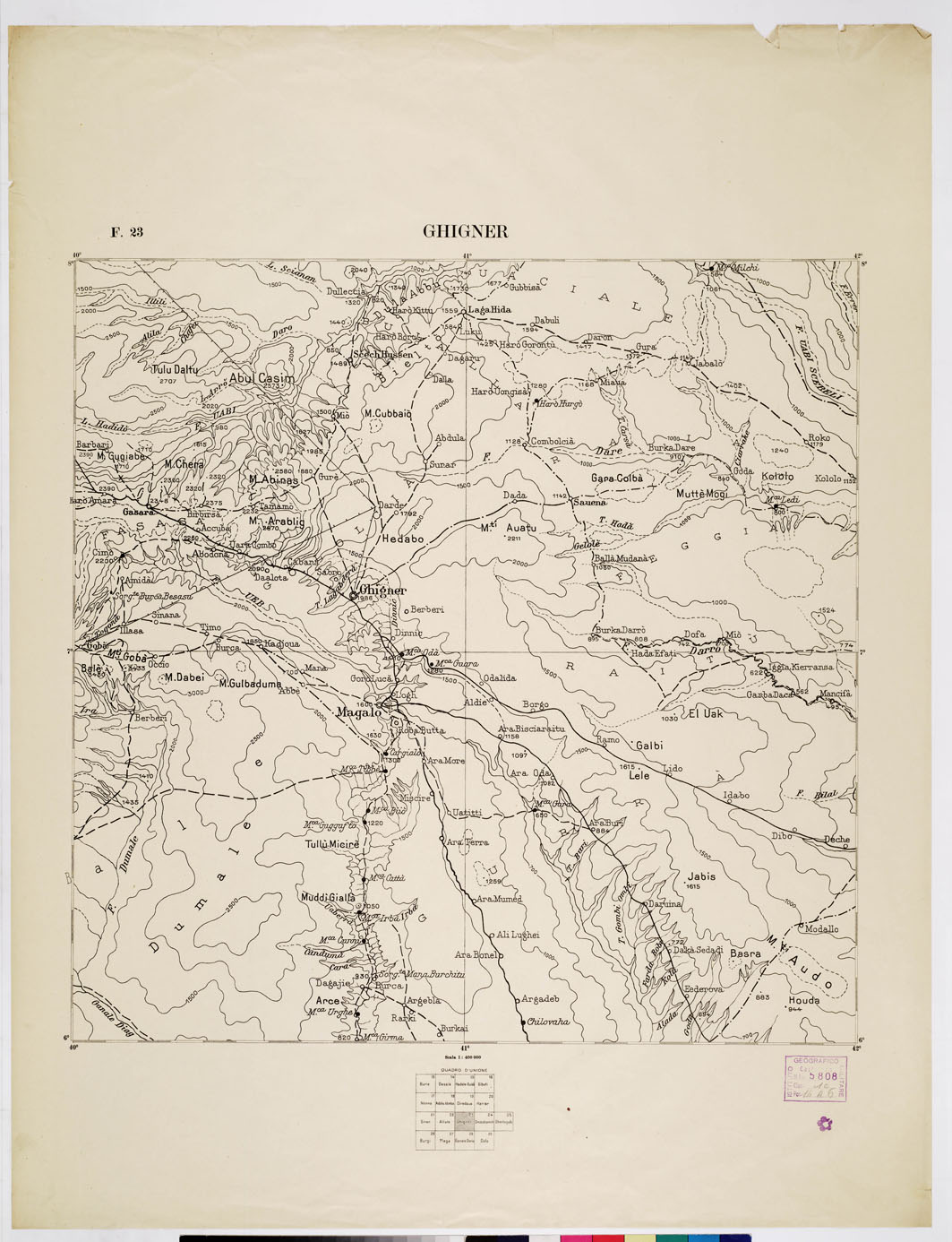 (N:2491) CARTA DELL'AFRICA ORIENTALE ITALIANA - Foglio 23 - Ghigner (B0009848) Carte e stampe antiche: riproduzione a colori su carta (formato A1)