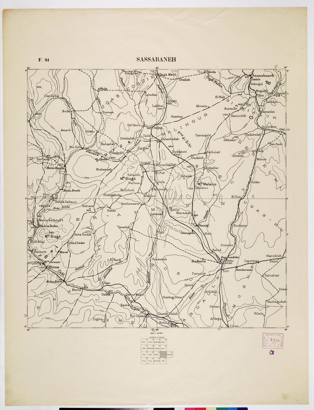 (N:2494) CARTA DELL'AFRICA ORIENTALE ITALIANA - Foglio 24 - Sassabaneh (B0009849) Carte e stampe antiche: riproduzione a colori su carta (formato A1)