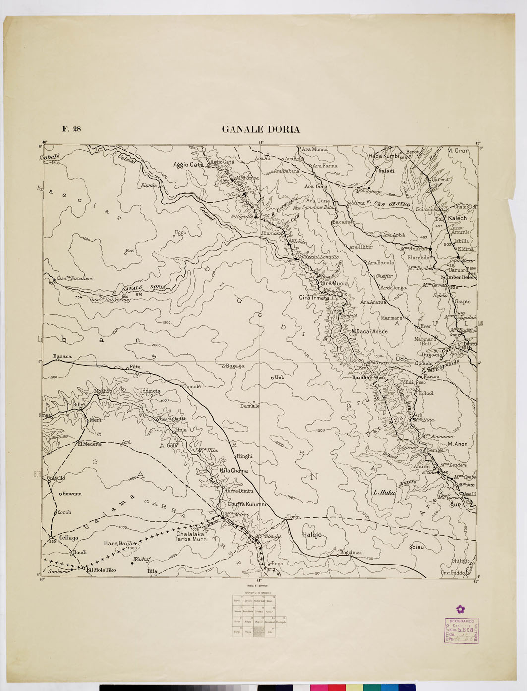 (N:2488) CARTA DELL'AFRICA ORIENTALE ITALIANA - Foglio 28 - Ganale Doria (B0009853) Carte e stampe antiche: riproduzione a colori su carta (formato A1)