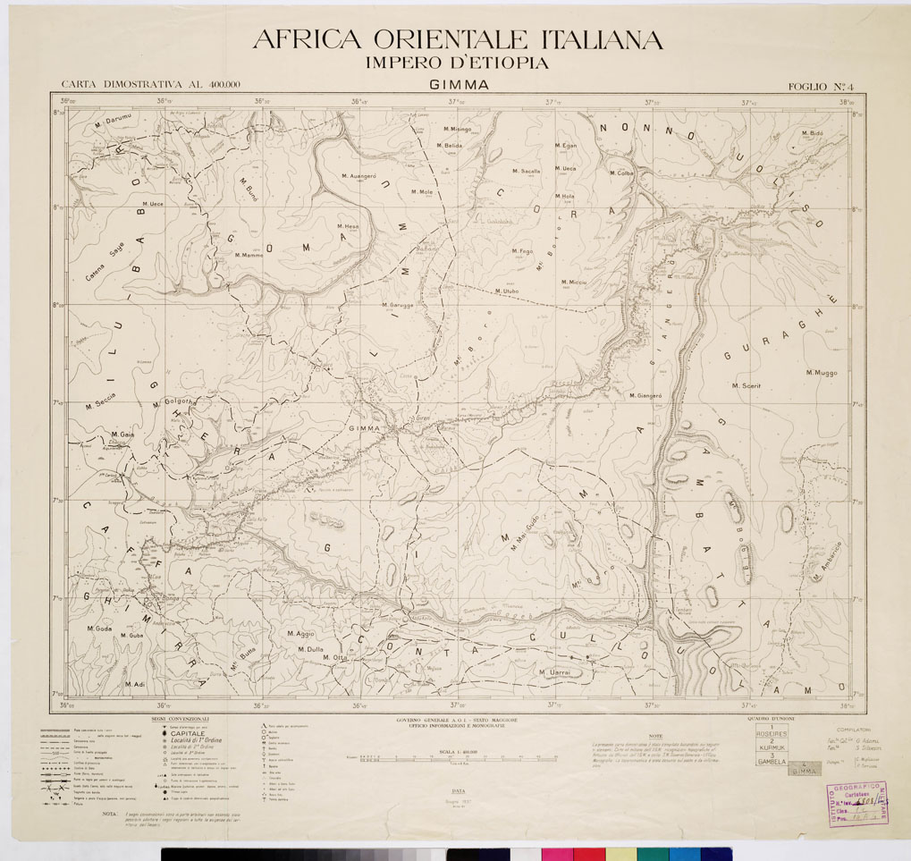 (N:2484) CARTA DELL'AFRICA ORIENTALE ITALIANA IMPERO DETIOPIA - Foglio 4 - Gimma (B0009856) Carte e stampe antiche: riproduzione a colori su carta (formato A1)