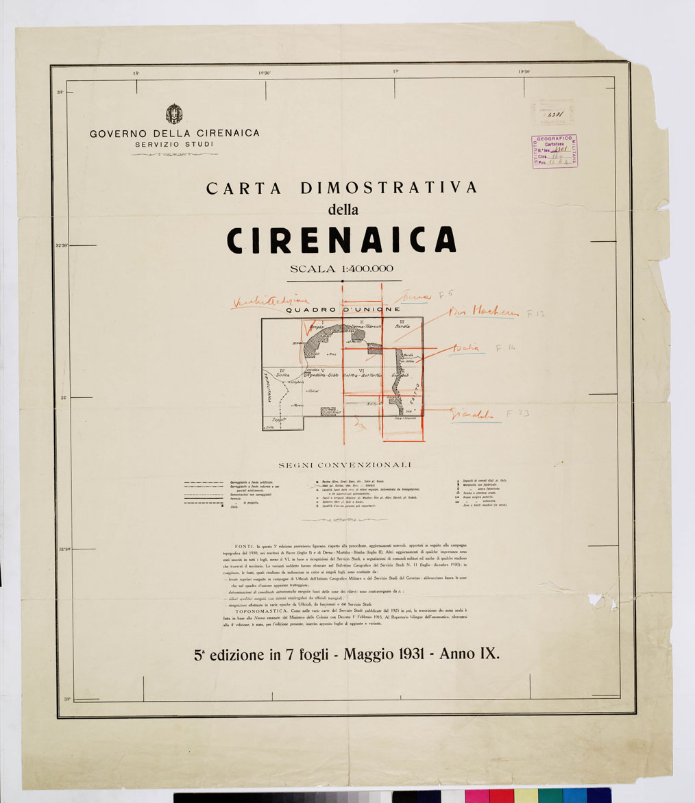 (N:4163) CARTA DIMOSTRATIVA DELLA CIRENAICA - Quadro d'unione (B0009898) Carte e stampe antiche: riproduzione a colori su carta (formato A1)