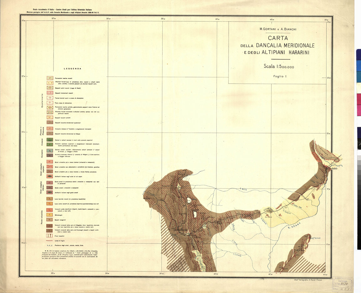 (N:3164) CARTA DELLA DANCALIA MERIDIONALE E DEGLI ALTIPIANI HARARINI - Foglio 1 (B0009914) Carte e stampe antiche: riproduzione a colori su carta (formato A1)