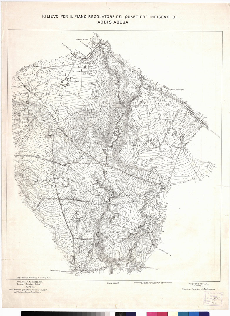 (N:15311) RILIEVO PER IL PIANO REGOLATORE DEL QUARTIERE INDIGENO DI ADDIS ABEBA (B0009918) Carte e stampe antiche: riproduzione a colori su carta (formato A1)