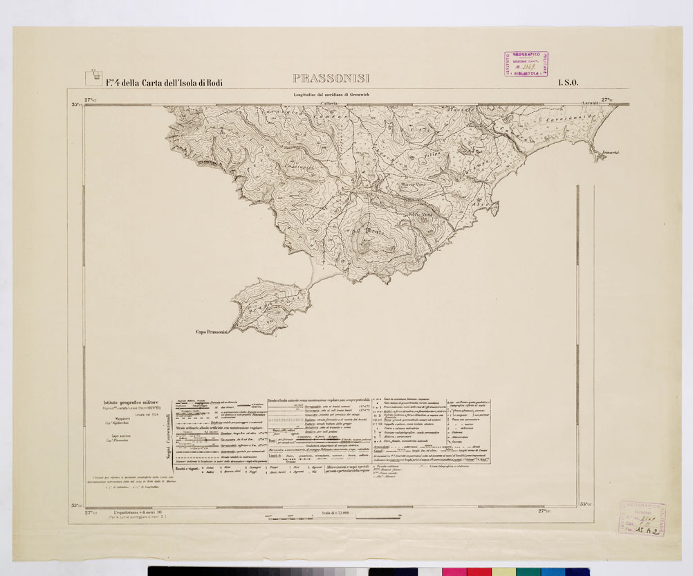 (N:10767) ISOLE ITALIANE DELL'EGEO - ISOLA DI RODI - Prassonisi (B0009949) Carte e stampe antiche: riproduzione a colori su carta (formato A1)