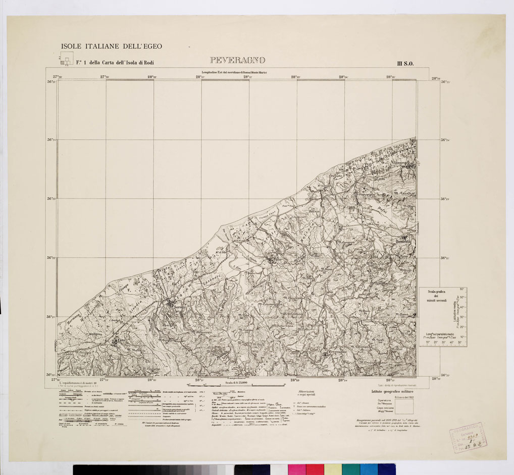 (N:10765) ISOLE ITALIANE DELL'EGEO - ISOLA DI RODI - Peveragno (B0010011) Carte e stampe antiche: riproduzione a colori su carta (formato A1)