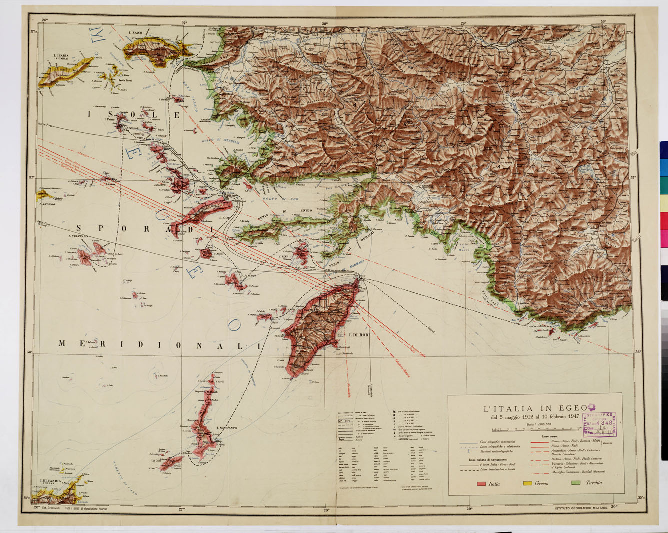 (N:10794) ISOLE ITALIANE DELL'EGEO LITALIA IN EGEO DAL 5 MAGGIO 1912 AL 10 FEBBRAIO 1947. (B0010016) Carte e stampe antiche: riproduzione a colori su carta (formato A1)