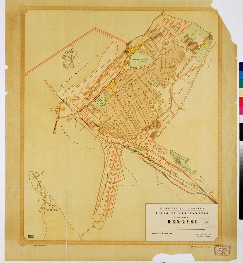 (N:13316) PIANO DI AMPLIAMENTO DELLA CITTA' DI BENGASI (B0010051) Carte e stampe antiche: riproduzione a colori su carta (formato A1)