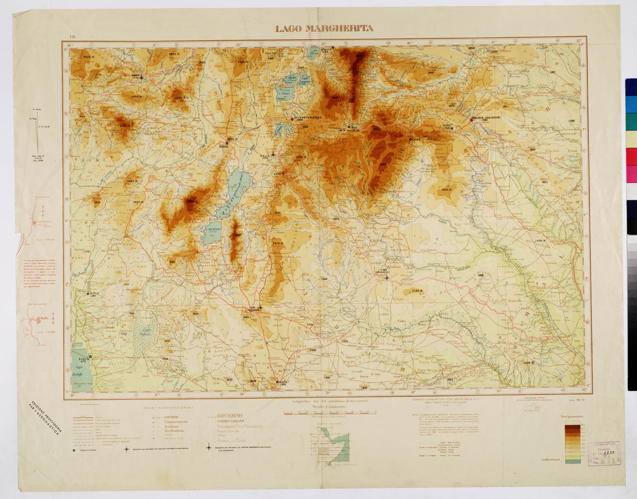 (N:2510) CARTA DELL'AFRICA ORIENTALE ITALIANA-TIPO AVIAZIONE ANNO 1938 - Foglio 9 - Lago Margherita (B0010223) Carte e stampe antiche: riproduzione a colori su carta (formato A1)