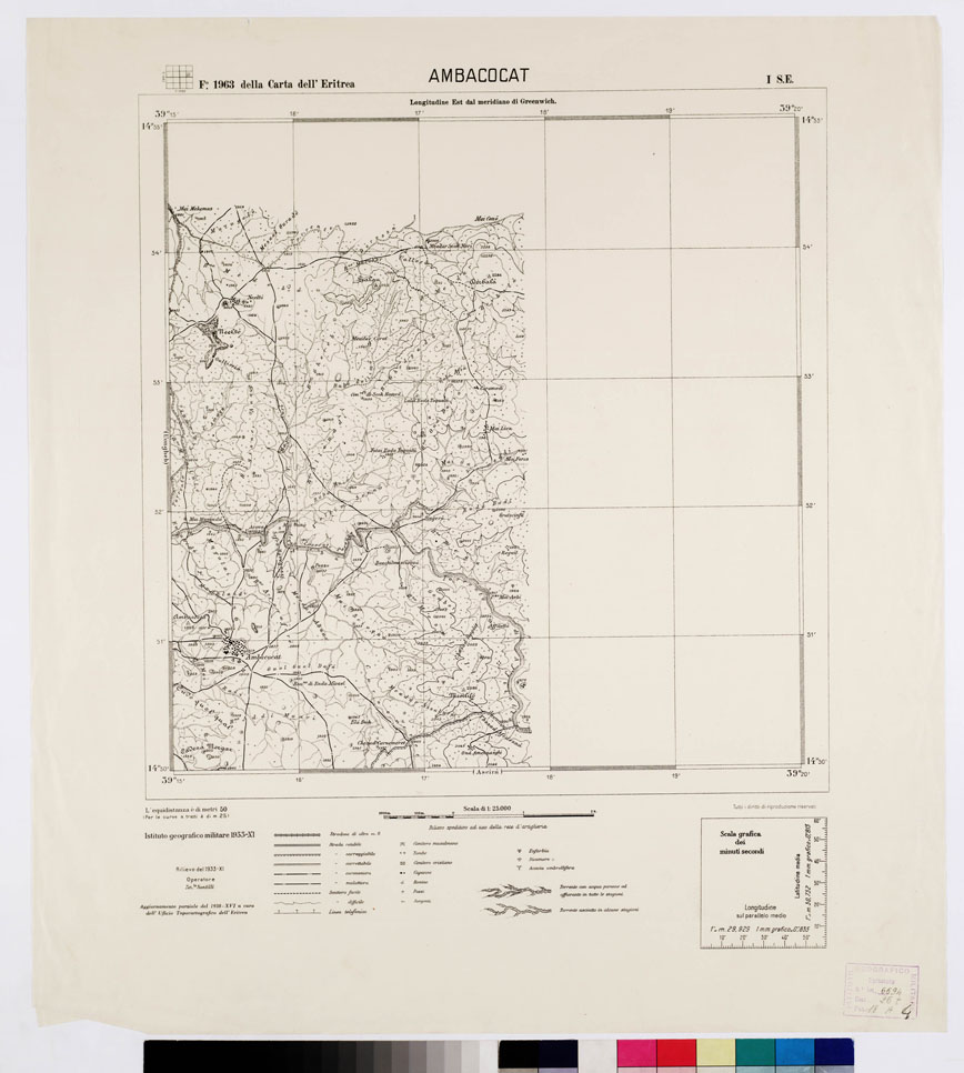 (N:2621) CARTA DELL'ERITREA - Foglio 1963 I S.E. - Ambacocat (B0010261) Carte e stampe antiche: riproduzione a colori su carta (formato A1)