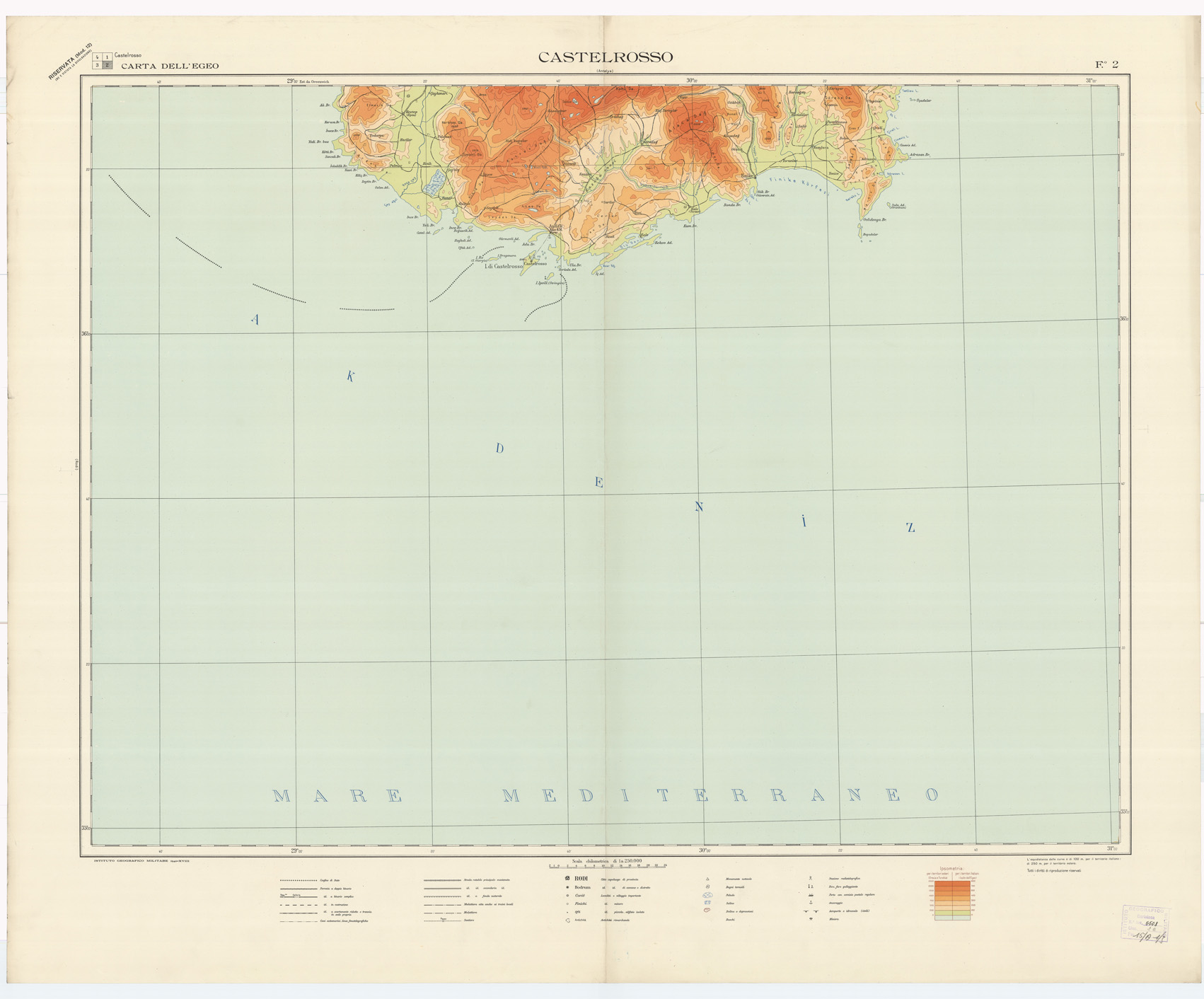 (N:2606) CARTA DELL'EGEO - Foglio 2 - Castelrosso (B0010268) Carte e stampe antiche: riproduzione a colori su carta (formato A1)