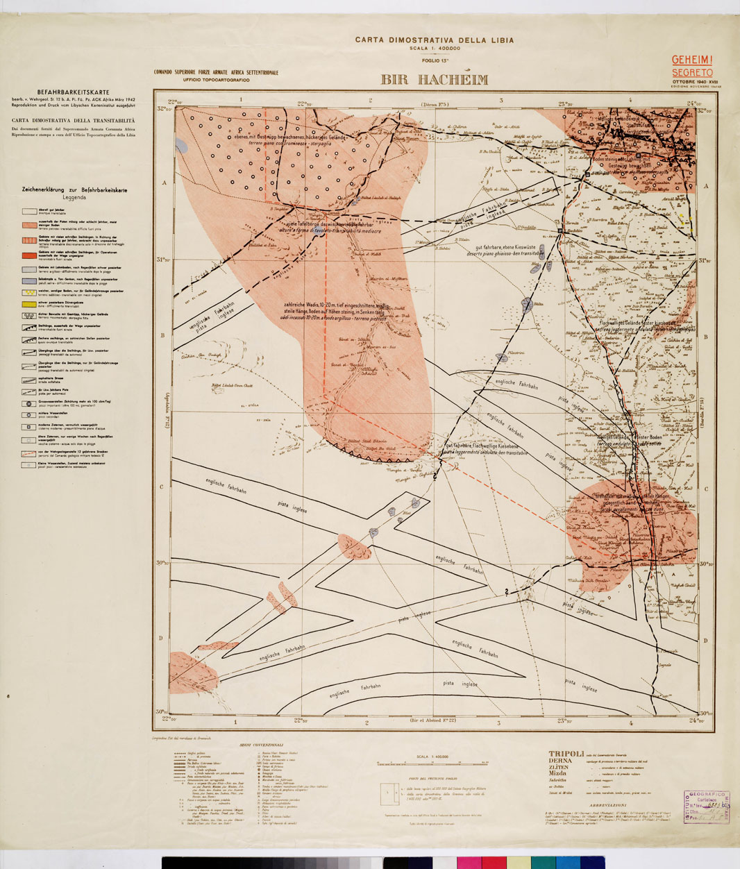 (N:5742) CARTA DIMOSTRATIVA DELLA LIBIA - Foglio 13 - Bir Hacheim (B0010276) Carte e stampe antiche: riproduzione a colori su carta (formato A1)