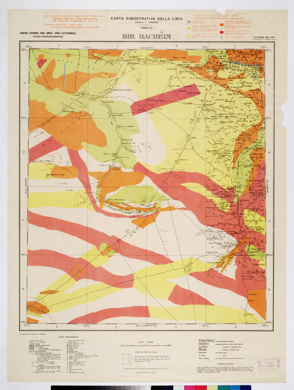 (N:5746) CARTA DIMOSTRATIVA DELLA LIBIA - Foglio 13 - Bir Hacheim (B0010281) Carte e stampe antiche: riproduzione a colori su carta (formato A1)