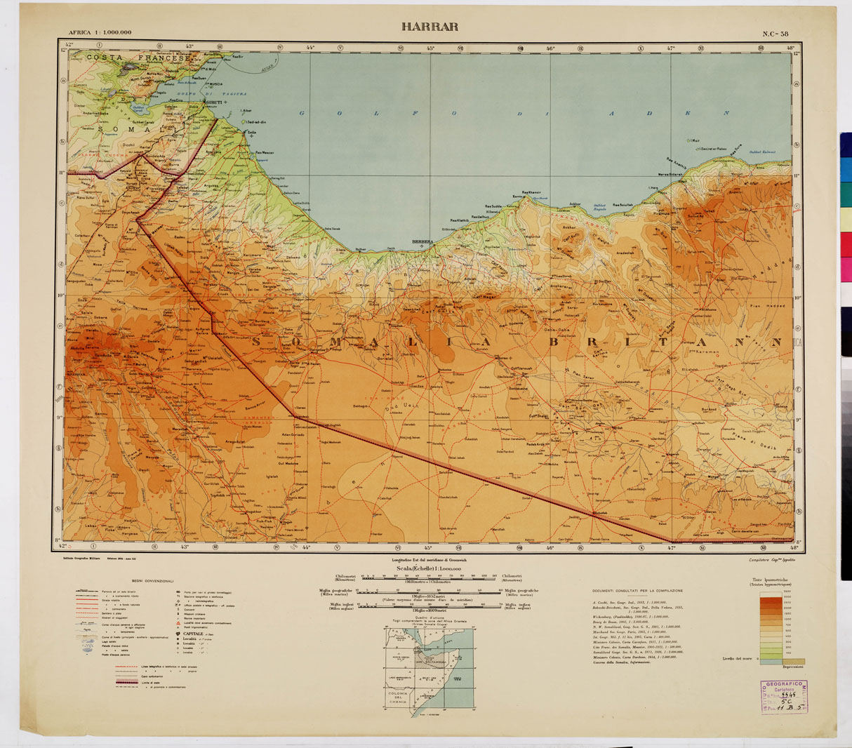 (N:2446) CARTA DELL'AFRICA ORIENTALE - Harrar (B0010285) Carte e stampe antiche: riproduzione a colori su carta (formato A1)