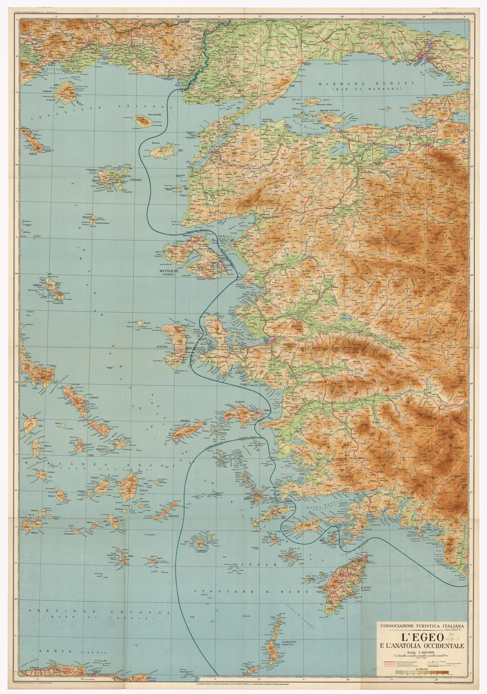 (N:11141) L'EGEO E L'ANATOLIA OCCIDENTALE CONSOCIAZIONE TURISTICA ITALIANA (B0010310) Carte e stampe antiche: riproduzione a colori su carta (formato A1)