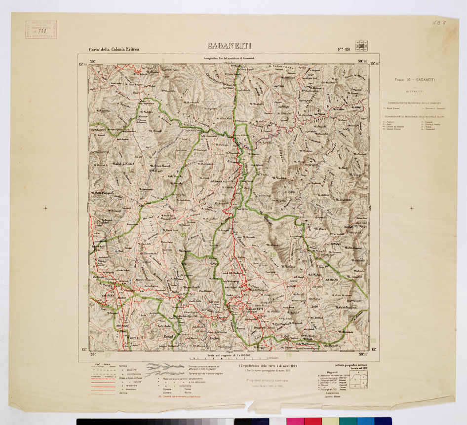 (N:2881) CARTA DELLA COLONIA ERITREA CON L'INDICAZIONE E COLORI DELLE CIRCOSCRIZIONI - Foglio 19- SAGANEITI (B0010415) Carte e stampe antiche: riproduzione a colori su carta (formato A1)