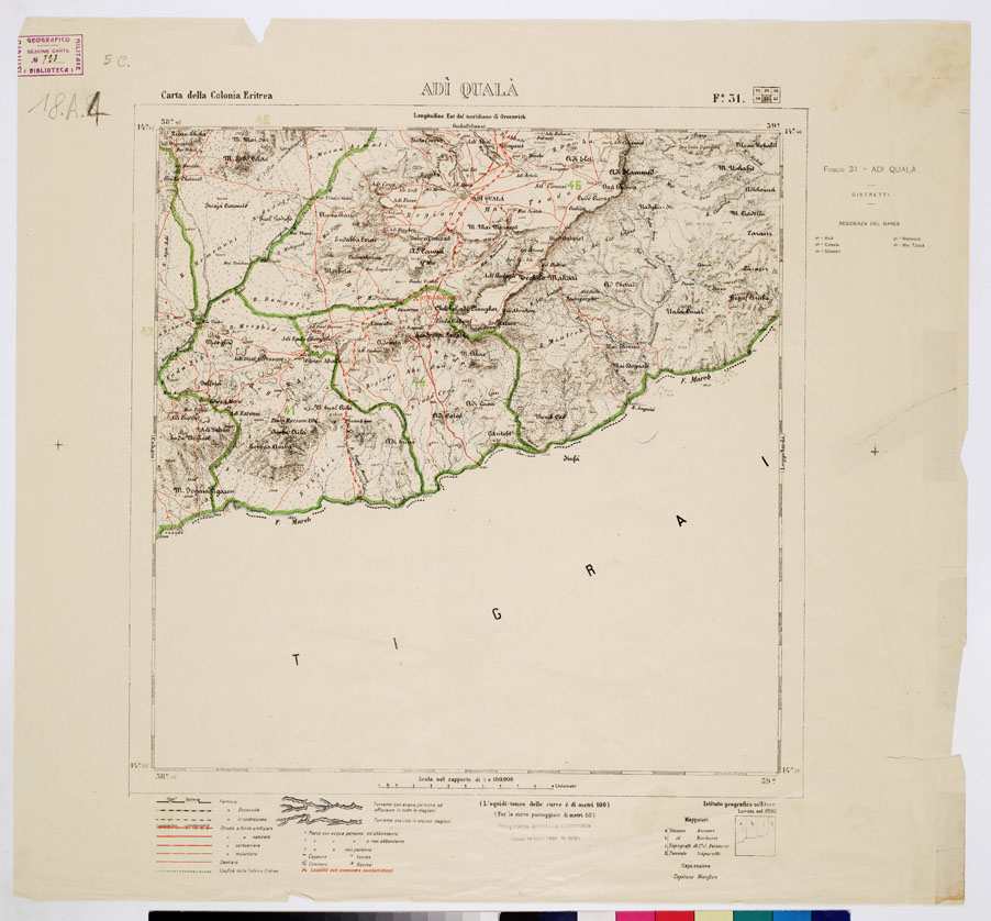 (N:2886) CARTA DELLA COLONIA ERITREA CON L'INDICAZIONE E COLORI DELLE CIRCOSCRIZIONI - Foglio 31 - ADI QUALA (B0010419) Carte e stampe antiche: riproduzione a colori su carta (formato A1)