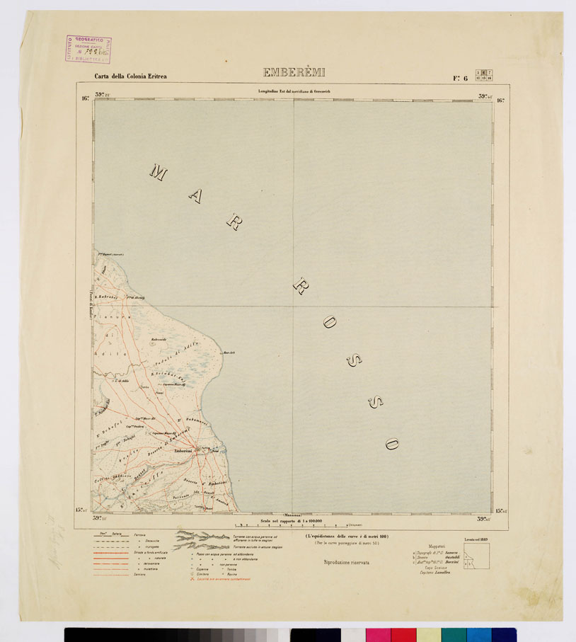 (N:2923) CARTA DELLA COLONIA ERITREA. I.G.M. - Foglio 6 - EMBEREMI (B0010469) Carte e stampe antiche: riproduzione a colori su carta (formato A1)