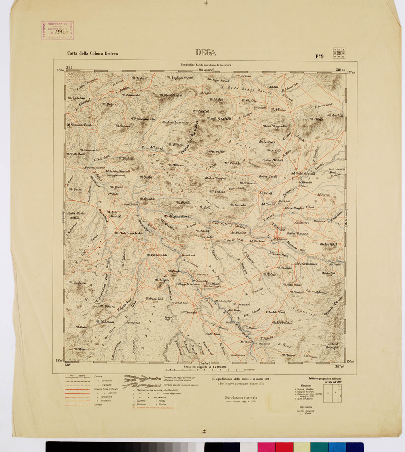 (N:2925) CARTA DELLA COLONIA ERITREA. I.G.M. - Foglio 9 - DEGA (B0010471) Carte e stampe antiche: riproduzione a colori su carta (formato A1)