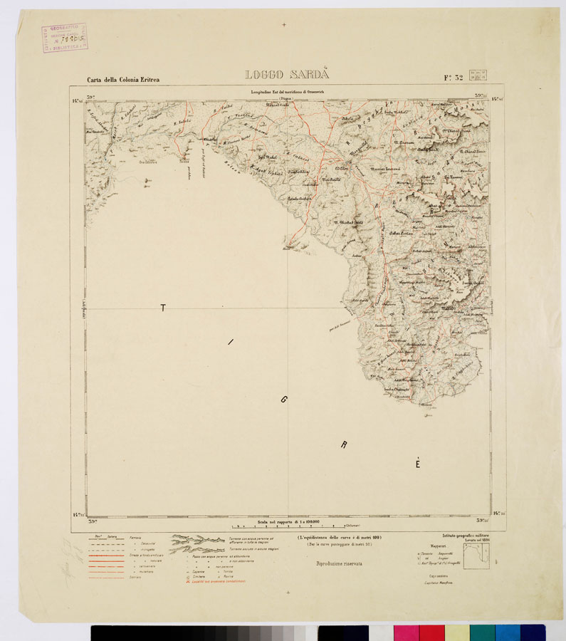 (N:2918) CARTA DELLA COLONIA ERITREA. I.G.M. - Foglio 32- LOGGO SARDA' (B0010496) Carte e stampe antiche: riproduzione a colori su carta (formato A1)