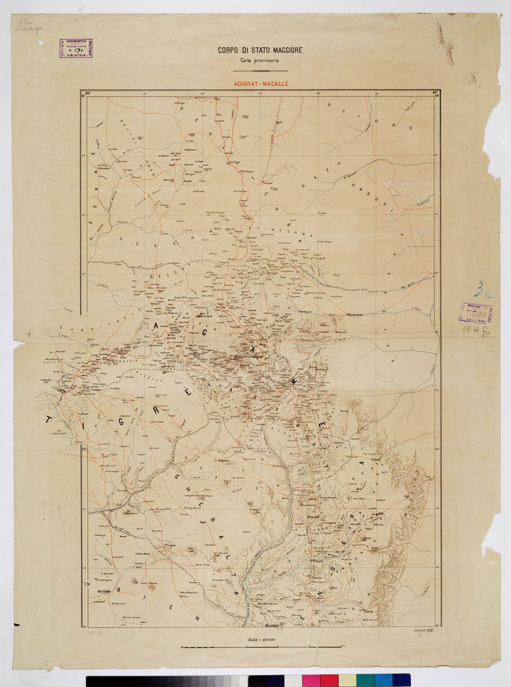 (N:5812) ADIGRAT - MACALLE'. Carta provvisoria. (B0010508) Carte e stampe antiche: riproduzione a colori su carta (formato A1)