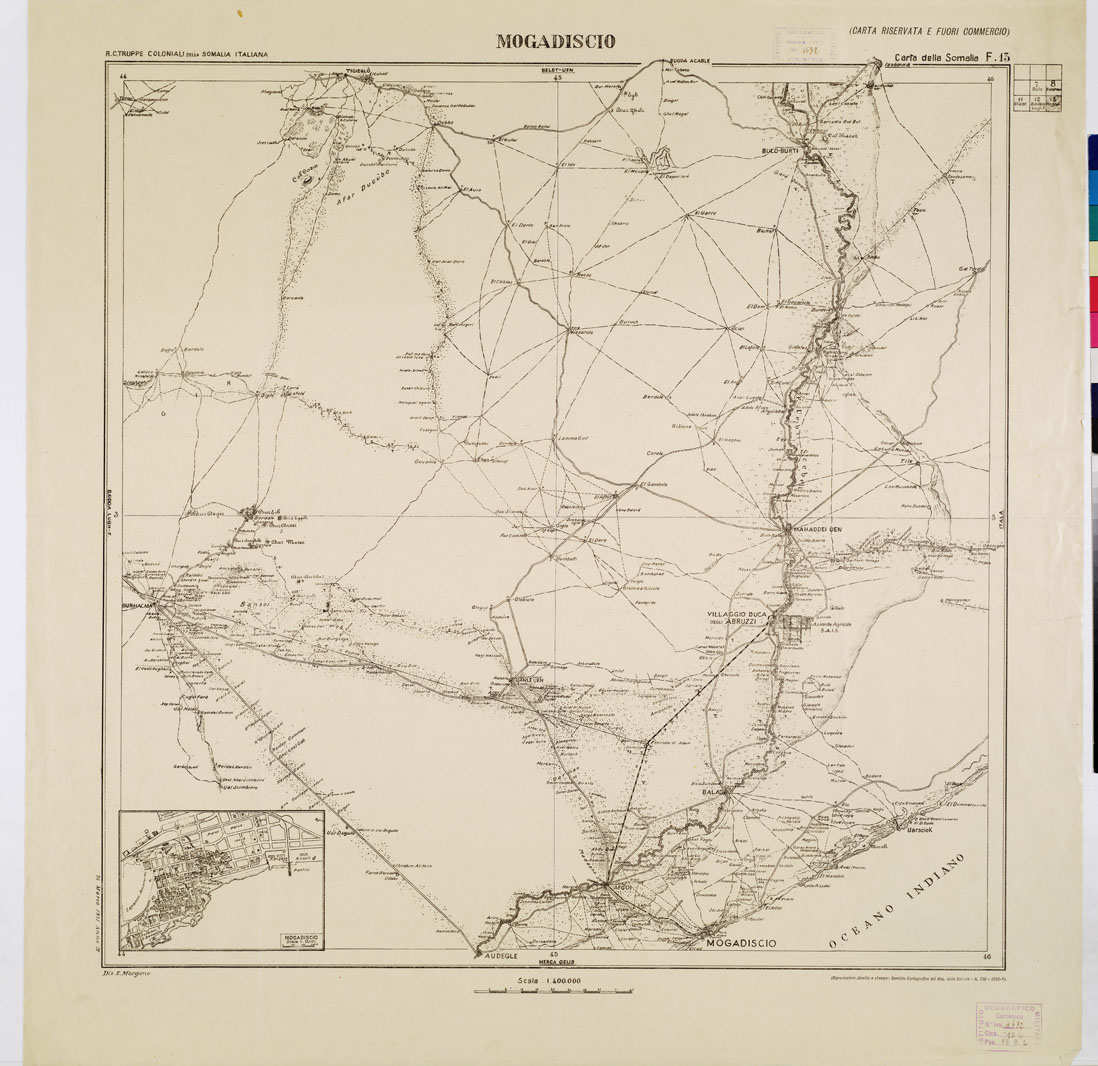 (N:836) CARTA COROGRAFICA DELLA SOMALIA ITALIANA A 1:400.000 in 20 fogli - Foglio 1 (B0010718) Carte e stampe antiche: riproduzione a colori su carta (formato A1)