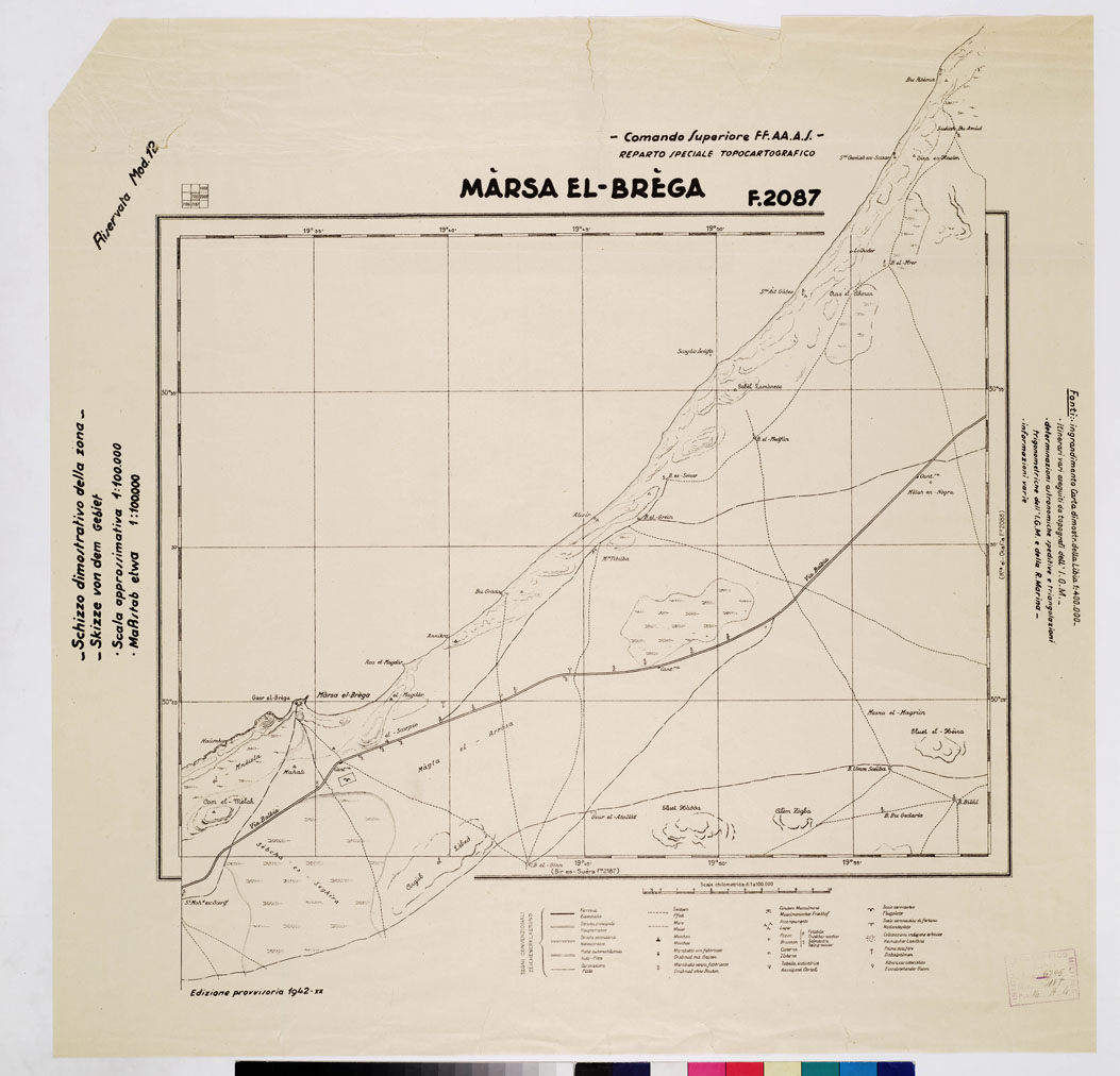 (N:2841) CARTA DELLA CIRENAICA :SUD DEL BENGASI - SIRTICA - CIRENAICA CENTRO ORIENTALE - MARSA EL BREGA F 2087 (B0010724) Carte e stampe antiche: riproduzione a colori su carta (formato A1)